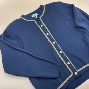 VTG Hastings & Smith Blue |‎ Gold Sweater Cardigan Women M Petite Wool Blend